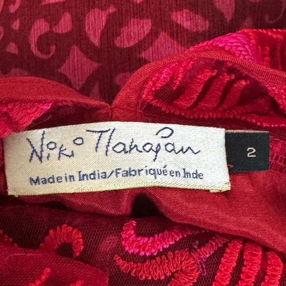 NIKI MAHAJAN AMARA EMBROIDERED CHIFFON SWING DRESS SZ 2 ~ ANTHROPOLOGIE - Picture 4 of 7